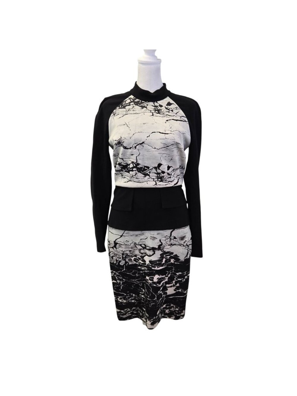Bebe Marble Print Scuba Peplum Style Dress Size Medium